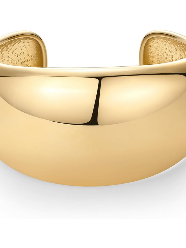 14k Gold Plated Chunky Cuff Bracelets For Women - Stainless Steel Statement Bang